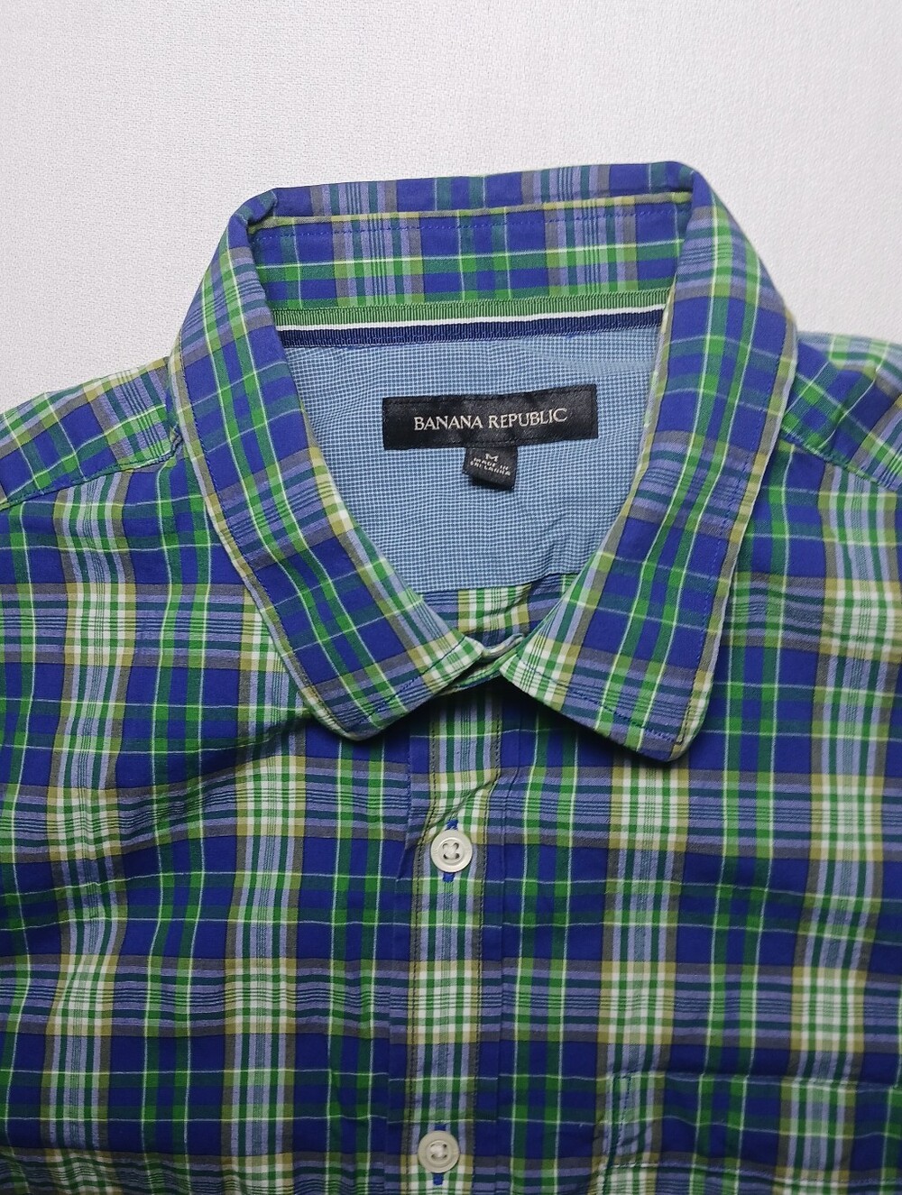 Banana Republic Mens Short Sleeve Button Up Shirt Medium Plaid Blue Green